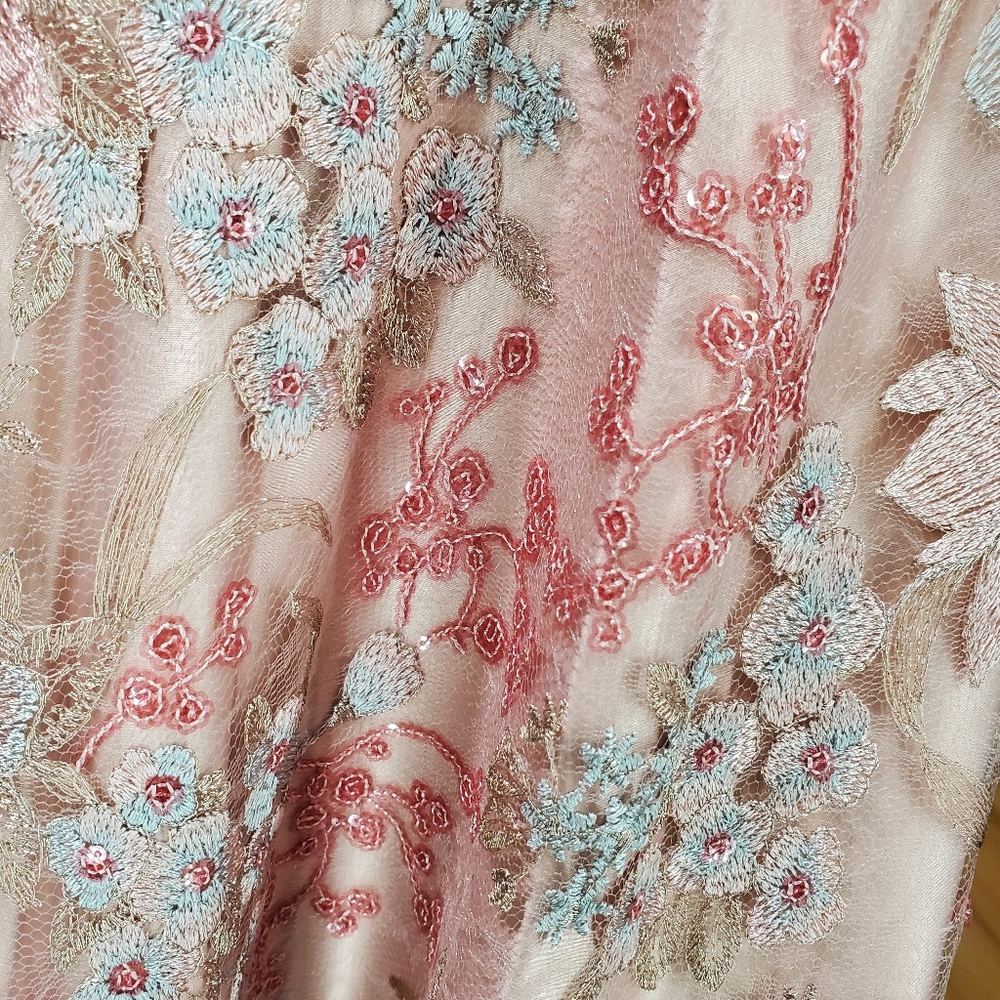 Eliza J Pink Embroidered Lace Overlay Fit & Flare Midi Dress Girly Glinda Spring - Picture 14 of 14